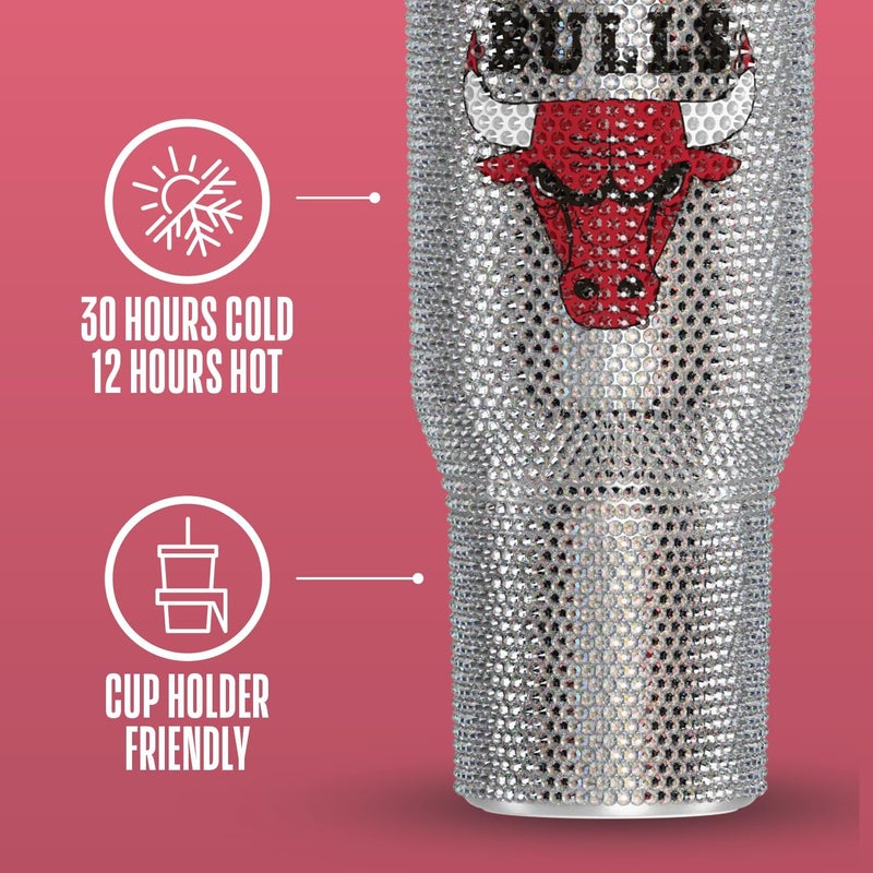 Hydrapeak x NBA Officially Licensed Chicago Bulls Voyager 40 oz Stainless Steel Bling Tumbler with Handle, Insulated Rhinestone Water Bottle With Straw & Lid, Includes Gift Box - Image 4